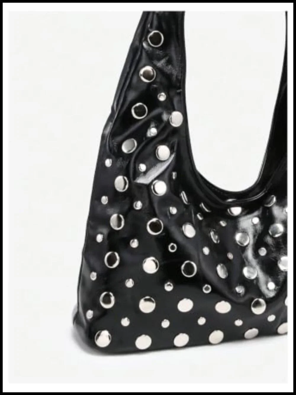 Faux Leather Rivet Studded Hobo Handbag Top Handle Y2K Punk Crescent Bag